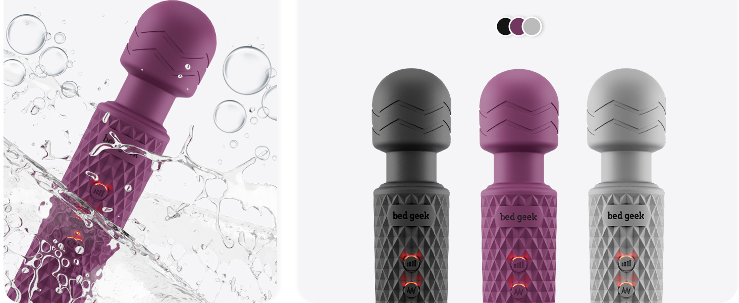bed geek Handheld Cordless Wand Massager front and side views