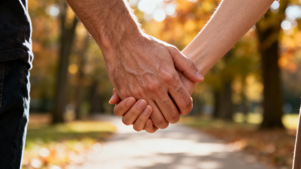 Close-up of a couple holding hands while walking, a simple act of daily intimacy tips.