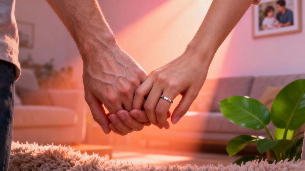 A close-up of a couple's hands holding, symbolizing the small but powerful micro-connections vital for intimacy after baby 2025.