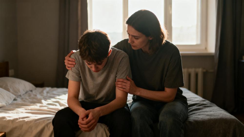 A supportive partner comforting their loved one, demonstrating how to overcome barriers to physical intimacy with empathy and care.